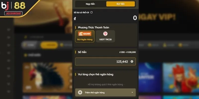 Thao tác rút tiền BJ88 cụ thể 